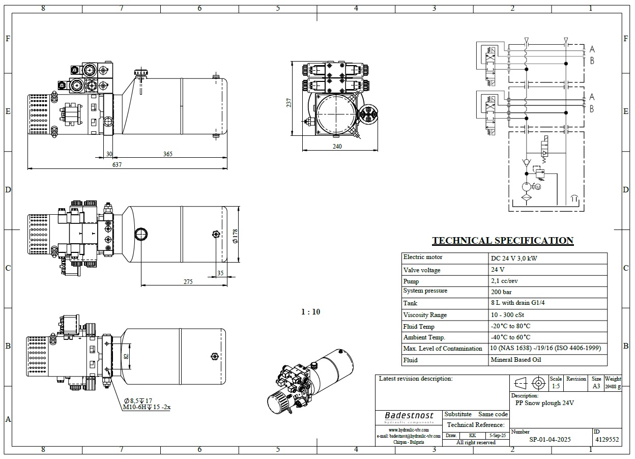 Grup hidraulic -unitate hidraulica pentru pluguri de zapada - 24 v cu motor de 3kW fara telecomanda